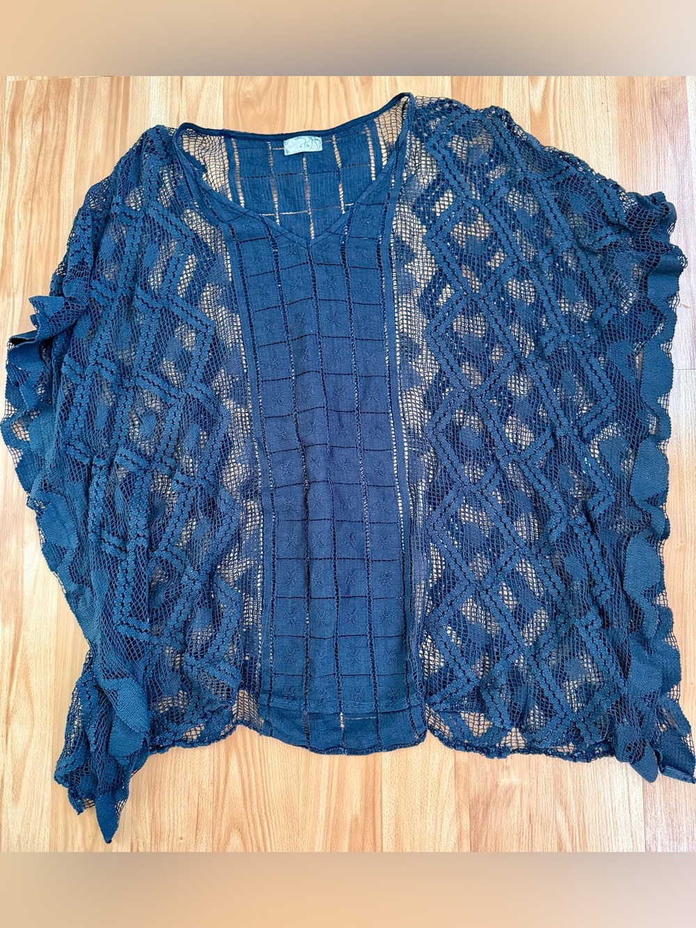Free People Navy Blue Open Knit Swim Coverup Poncho